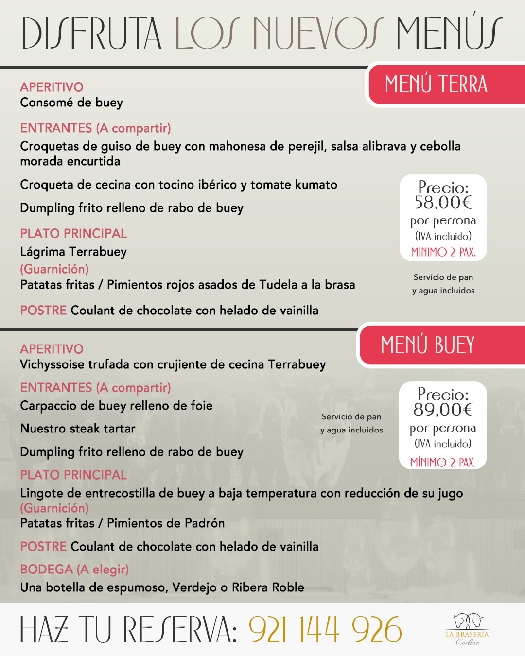 Nuevos menús Terra y Buey